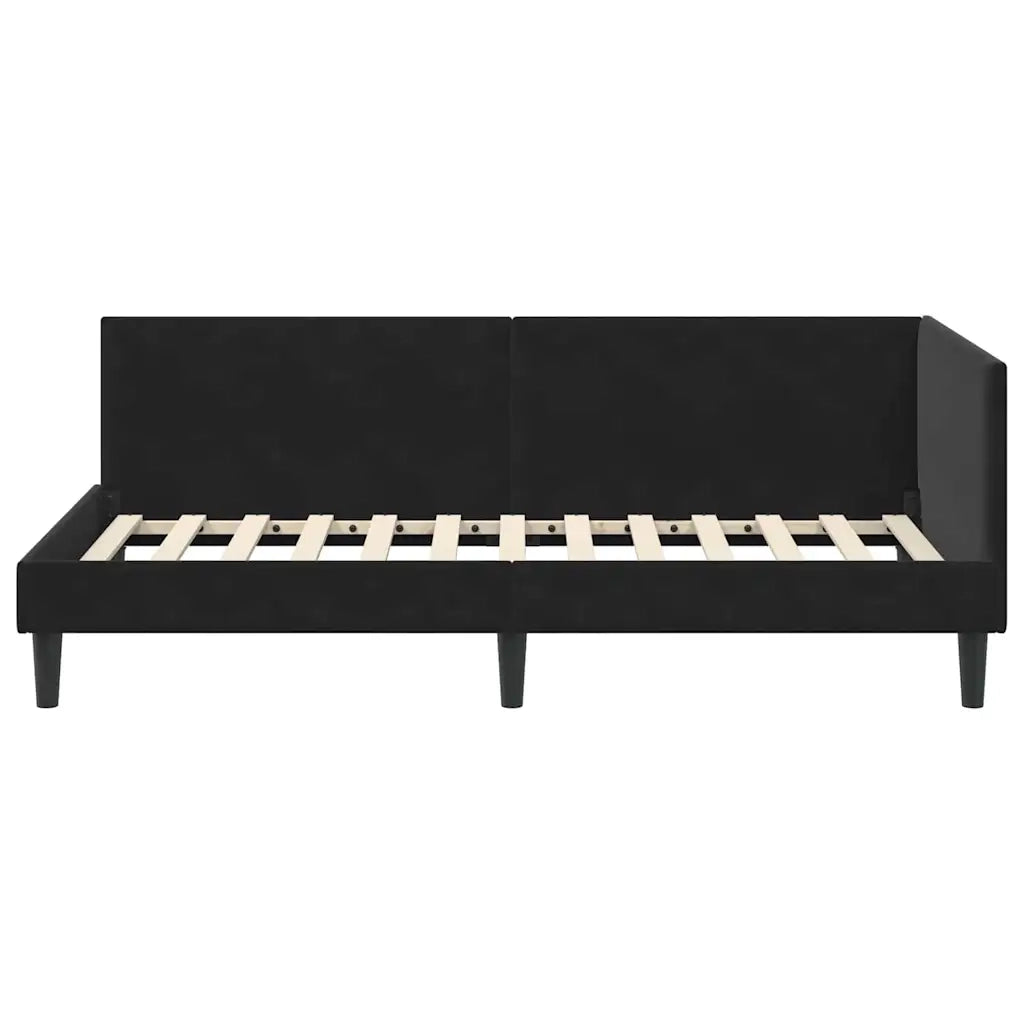 Cornice del letto ad angolo Nero 90 cm x 200 cm Velluto