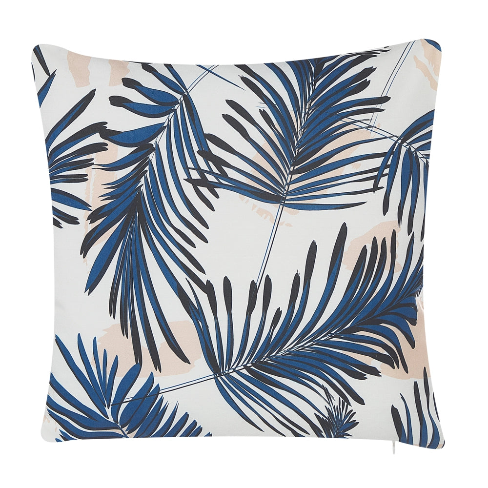 Set di 2 cuscini da esterno in poliestere blu 45 x 45 cm con motivo a foglia di palma da giardino e patio