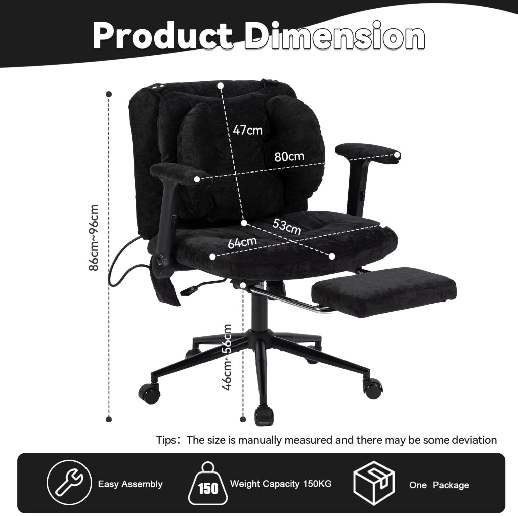 Sedia girevole da ufficio in tessuto nero con supporto lombare