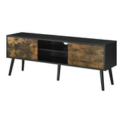 Mobile porta TV con supporto TV da 120 cm gambe in legno rivestimento in PVC nero finitura legno scuro 03_0005865