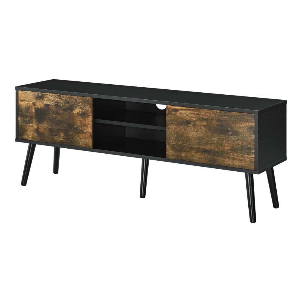 Mobile porta TV con supporto TV da 120 cm gambe in legno rivestimento in PVC nero finitura legno scuro 03_0005865