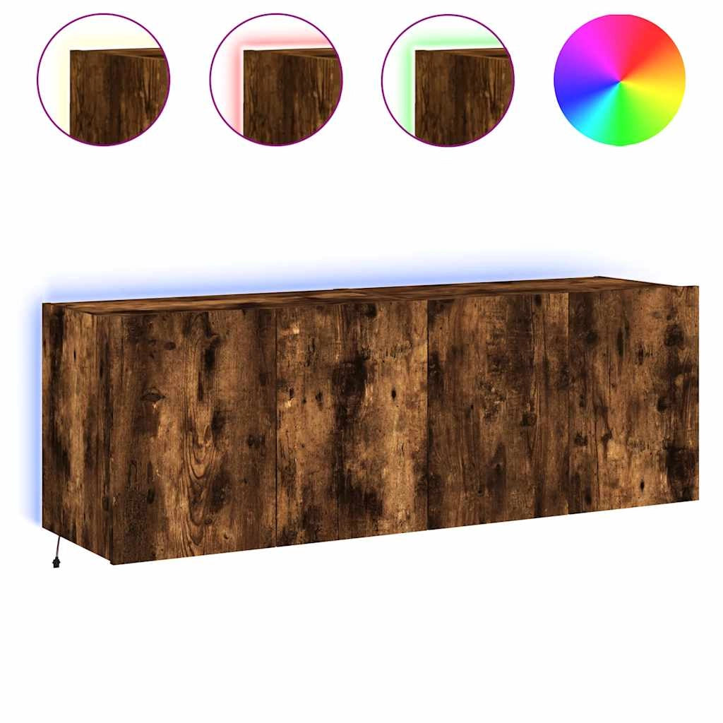 Mobili TV a Parete con Luci LED 2pz Rovere Fumo 60x35x41 cmcod mxl 86209