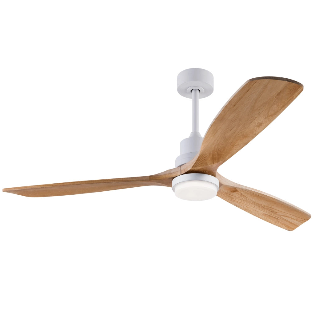 Ventilatore a soffitto da 60 pollici in legno massello con LED regolabile; telecomando; Natural e Bianco