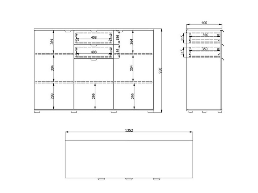 Mainarda, Cassettiera 2 Cassetti, 135x40x95h cm Marrone Rovere Nodi