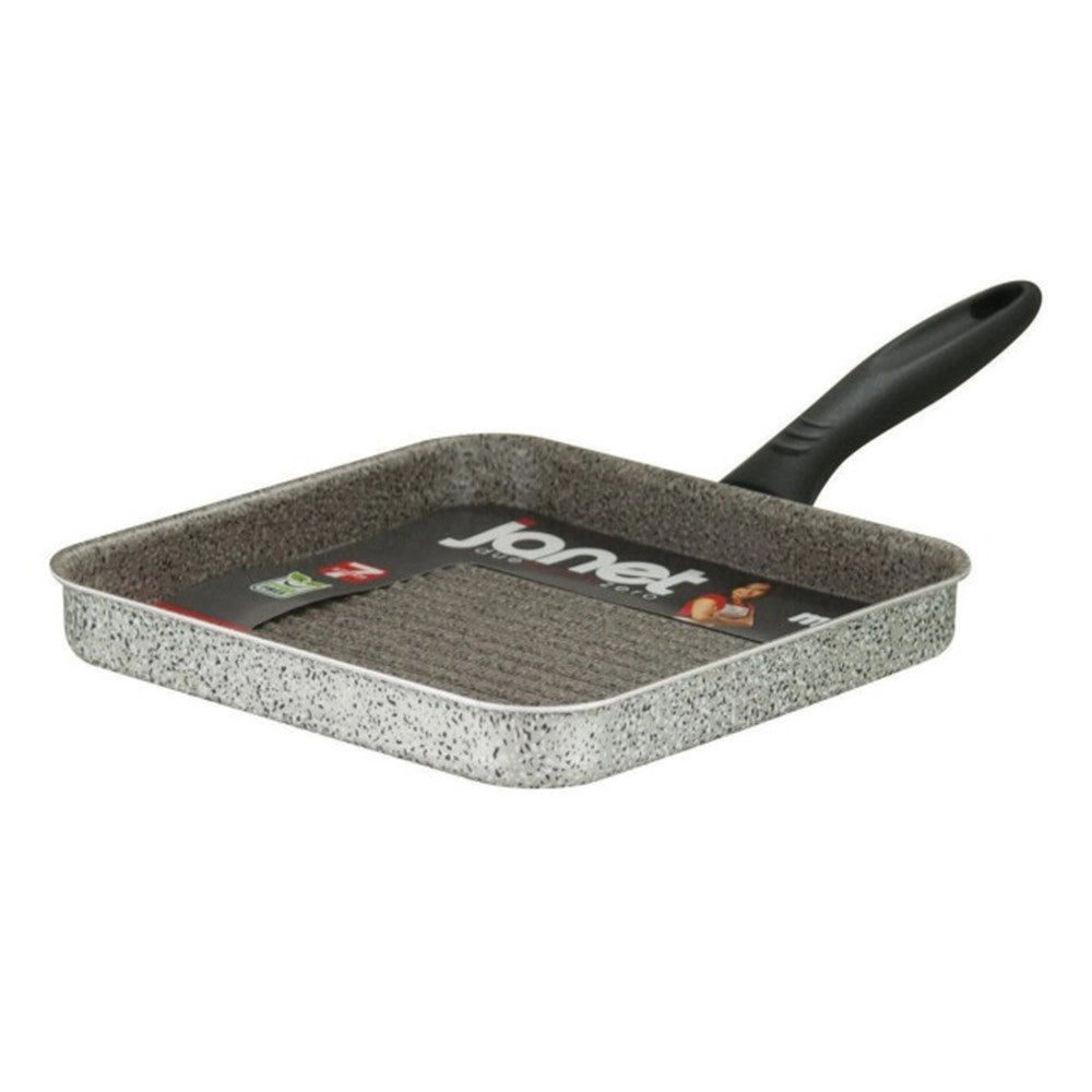 Trade Shop - Bistecchiera Quadrata In Alluminio Antiaderente Antigraffio Da 14,5/23,5 Cm Con Manico -