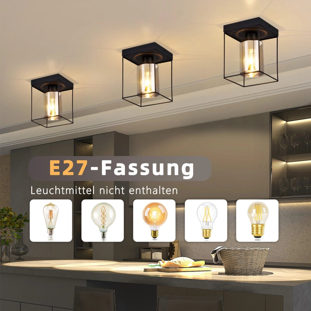 ZMH Lampada da soffitto plafoniera LED vintage vetro nero E27 per soggiorno cucina