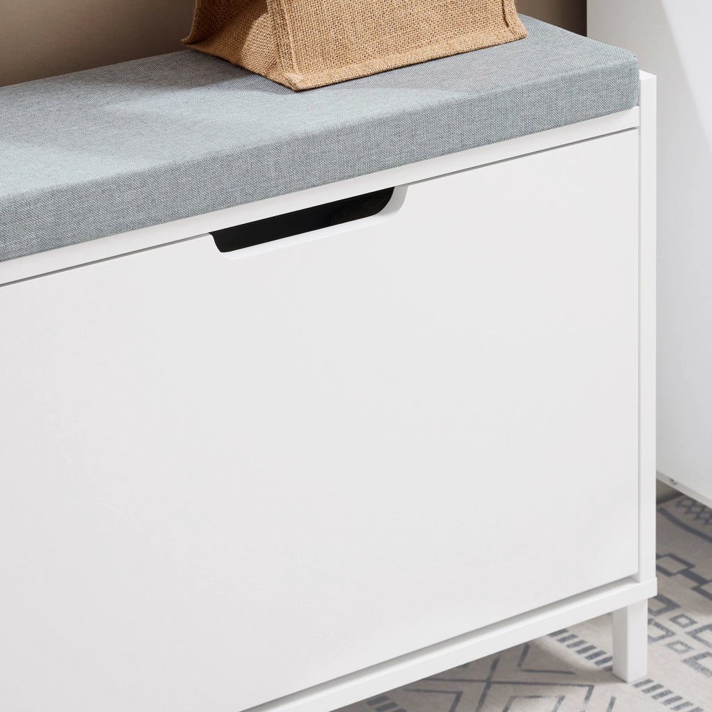 SoBuy Panca Scarpiera da Ingresso - Scarpiera Salvaspazio Slim in Legno, Panca Contenitore con 1 ribalte Scarpiera 2 ripiani, 113kg di Carico, Bianco L60xP24xA52 cm FSR151-K-W