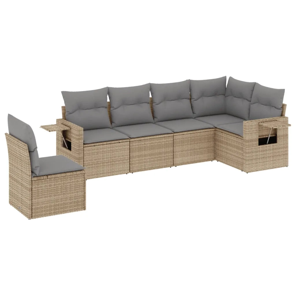 Set Divano da Giardino 6 pz con Cuscini Beige in Polyrattan 3252566