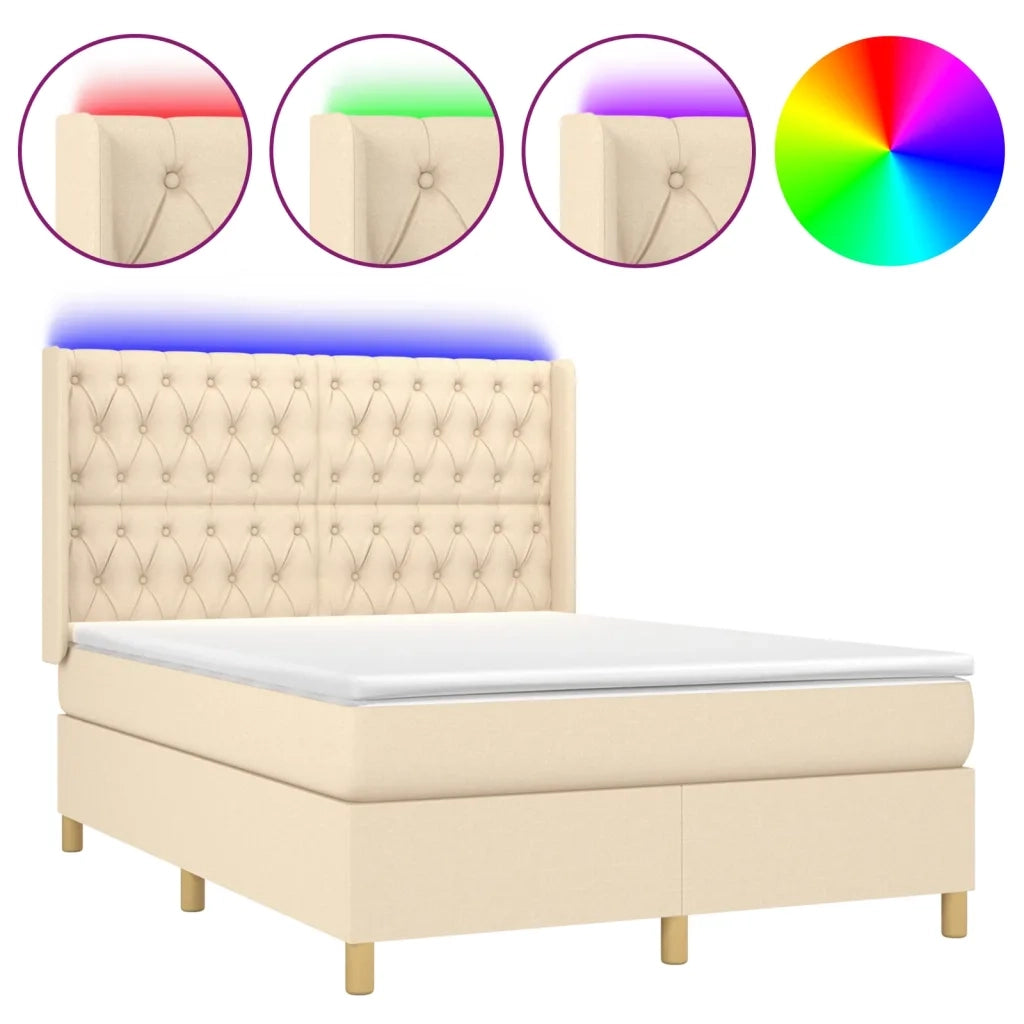 Letto a Molle con Materasso e LED Crema 140x200 cm in Tessuto 3139122