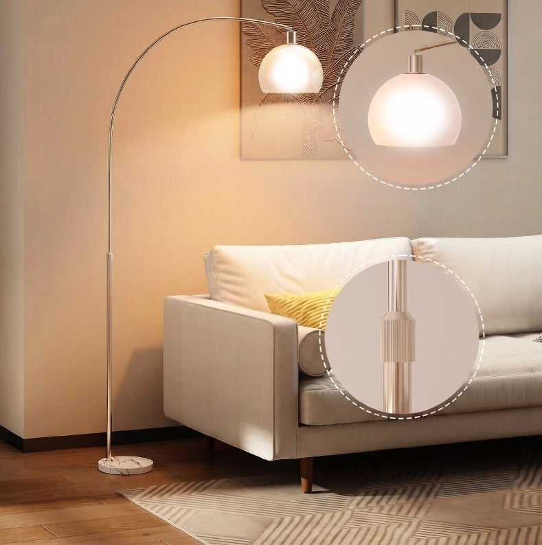 Lampada da terra ad arco 26x90x180 cm in metallo bianco, base in marmo -