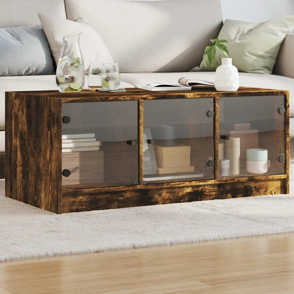Tavolino da Salotto con Ante in Vetro Rovere Fumo 102x50x42 cm 836417