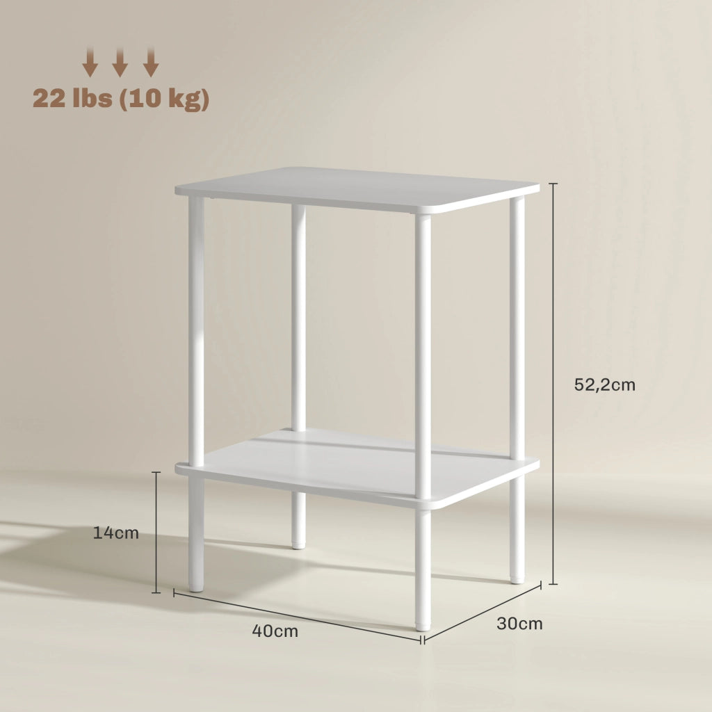 TAVOLINO 40x30x52,2 cm Legno Bianco con 2 ripiani