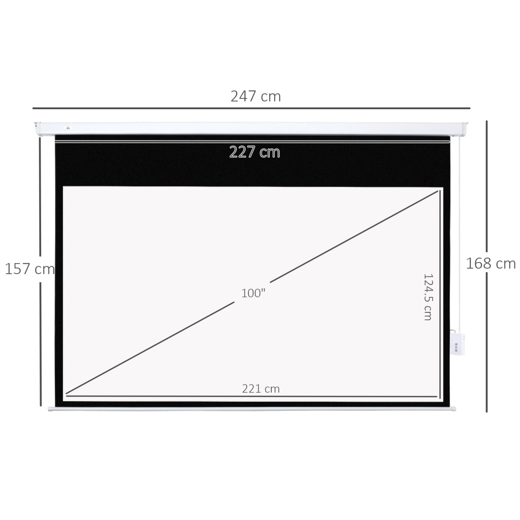 Telo Proiettore 100 Pollici con Telecomando. in PVC e Metallo. 247x7.5x168 cm. Bianco