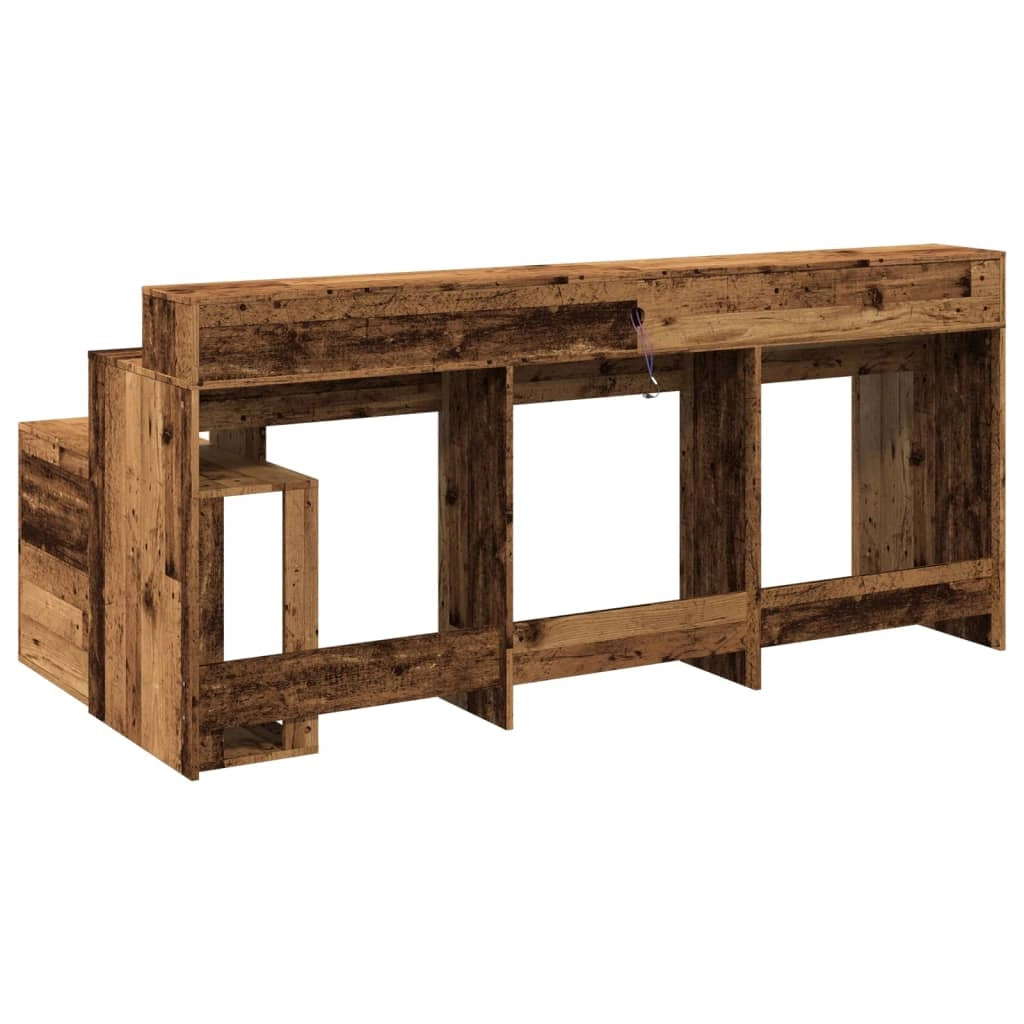 Scrivania tavolo postazione di lavoro mobile per computer studio con luci a LED legno vecchio legno ingegnerizzato marrone 02_0023438