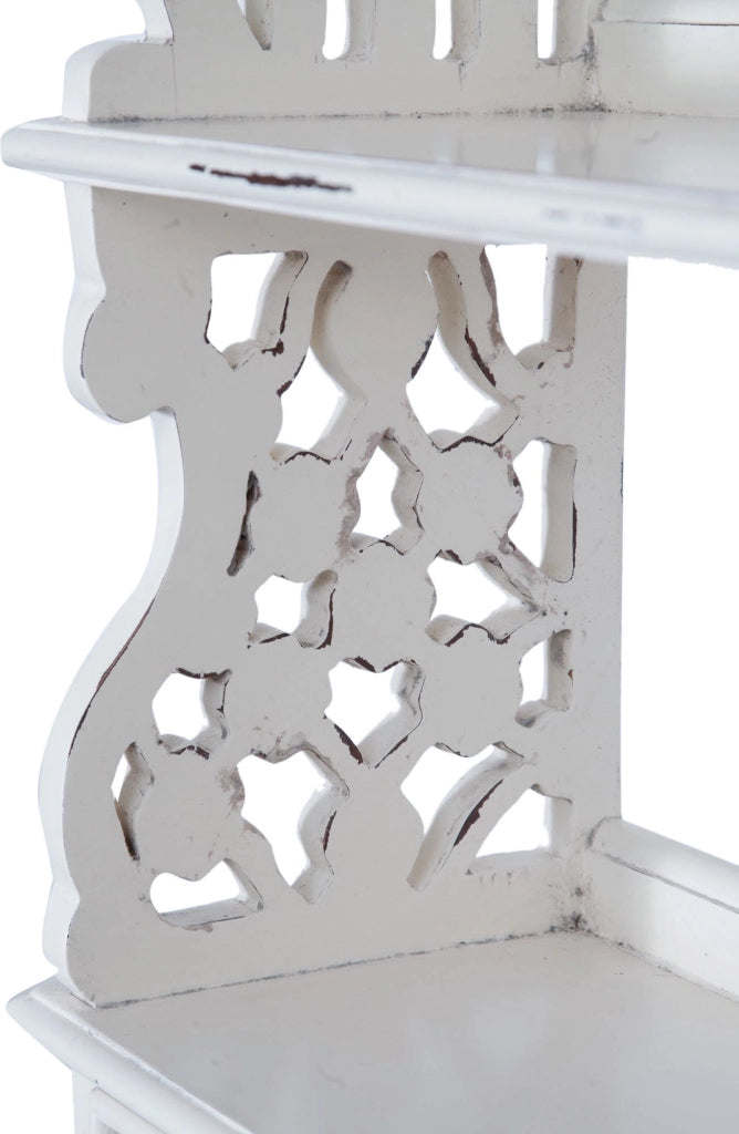 Biscottini Mensola etagere a muro in legno massello di mogano finitura bianca anticata 52x20x90 cm