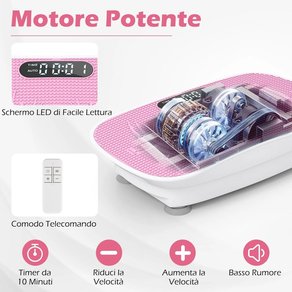 Pedana Vibrante Dimagrante, Piastra Vibrante con 10 Livelli di Vibrazione e Timer, Schermo, Telecomando, Superficie Antiscivolo e 4 Ventose, Allenamento Modellamento Muscolare