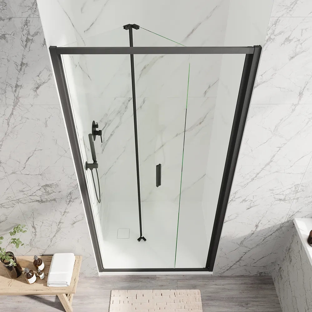 Porta doccia 90cm con apertura a libro profili slim nero opaco vetro 6mm trasparente h190 | Portofino