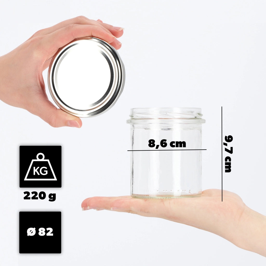 Barattoli di vetro KADAX Avila 350 ml 50 pezzi 82 mm + coperchi argento