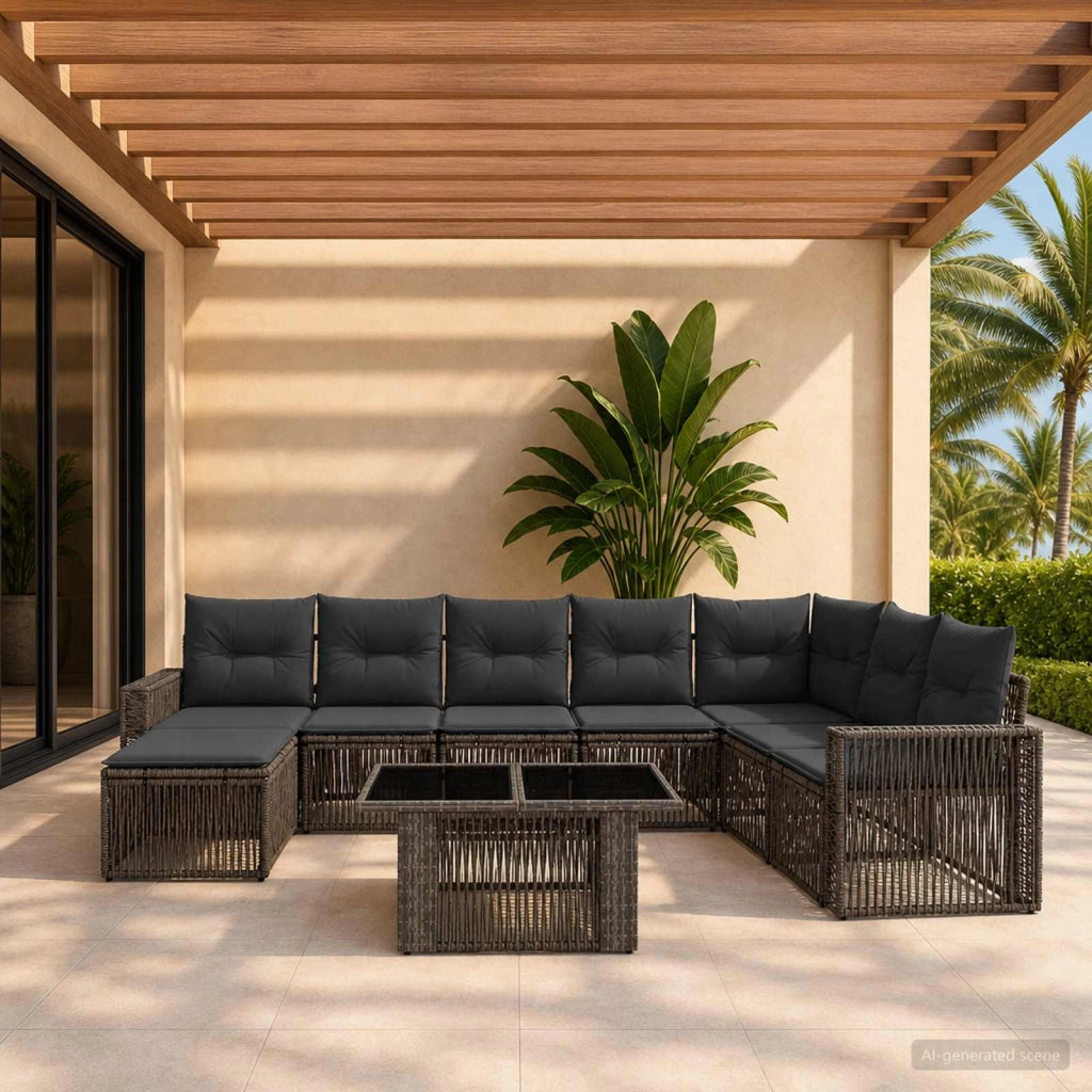Set Divano da Giardino 9 pz Grigio e Grigio Scuro polyrattan 3436835