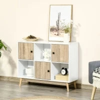 Buffet Mobile da Ripostiglio su Piede con 6 Cubi per soggiorno, sala da pranzo, camera 96L x 30P x 75H cm Bianco e quercia
