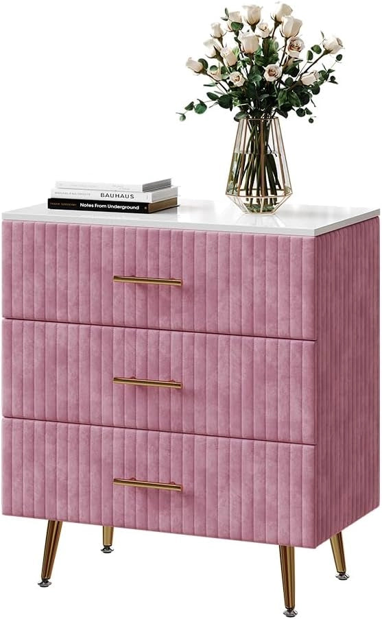 Cassettiera Velia, rosa, 70 x 78.5 cm con 3 cassetti, per riporre abiti e oggetti di uso quotidiano