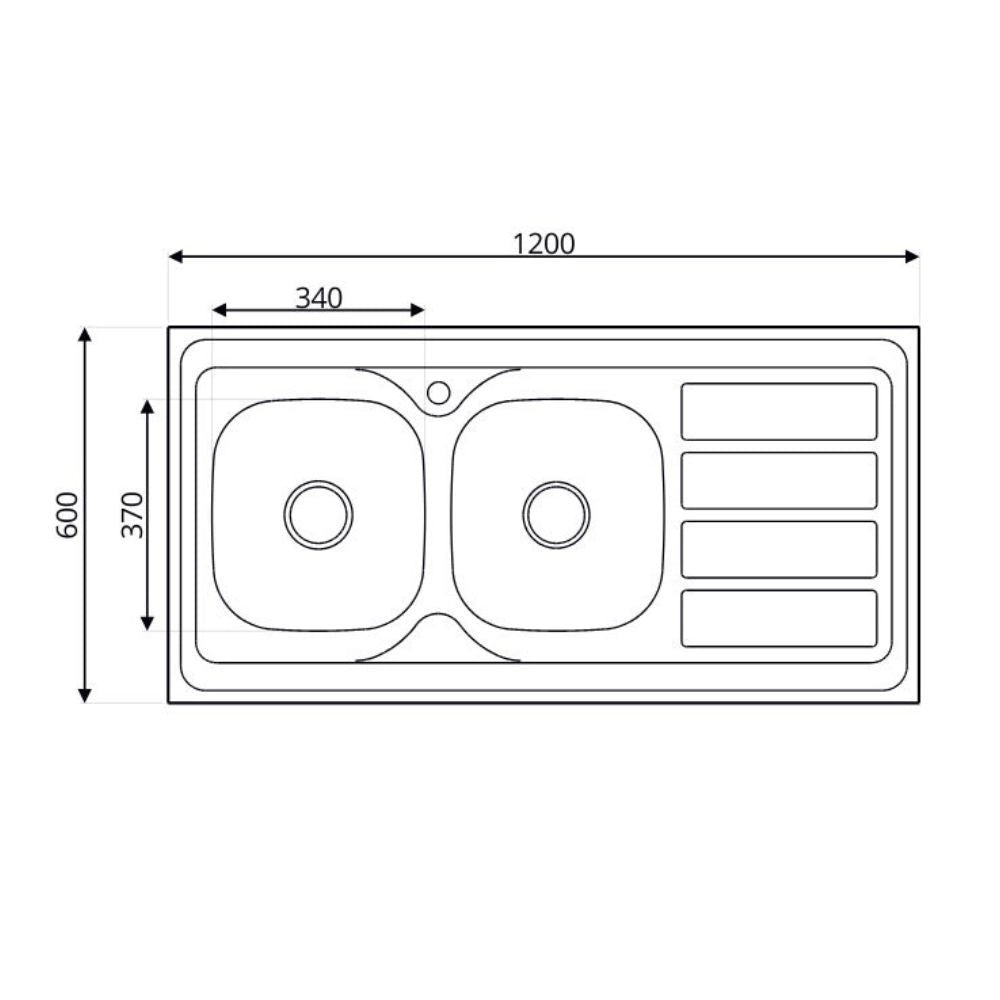 Lavello da appoggio SA46 due vasche con gocciolatoio sinistro 120x60cm. inox