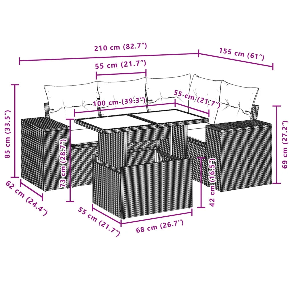 Set Divano da Giardino 5 pz con Cuscini Grigio in Polyrattan 3269140