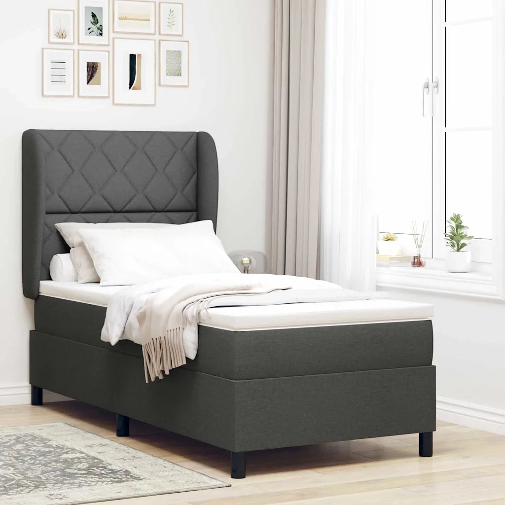 Letto a molle con testiera Grigio scuro 90 x 200 cm Tessuto 3340607