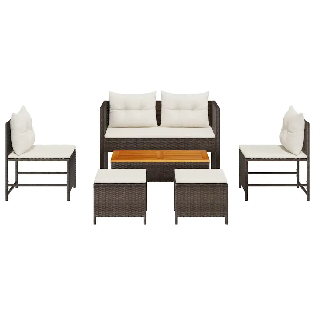 Set Divano da Giardino 6 pz-Sofa da Giardino-Divanetto da esterno Marrone e Crema polyrattan