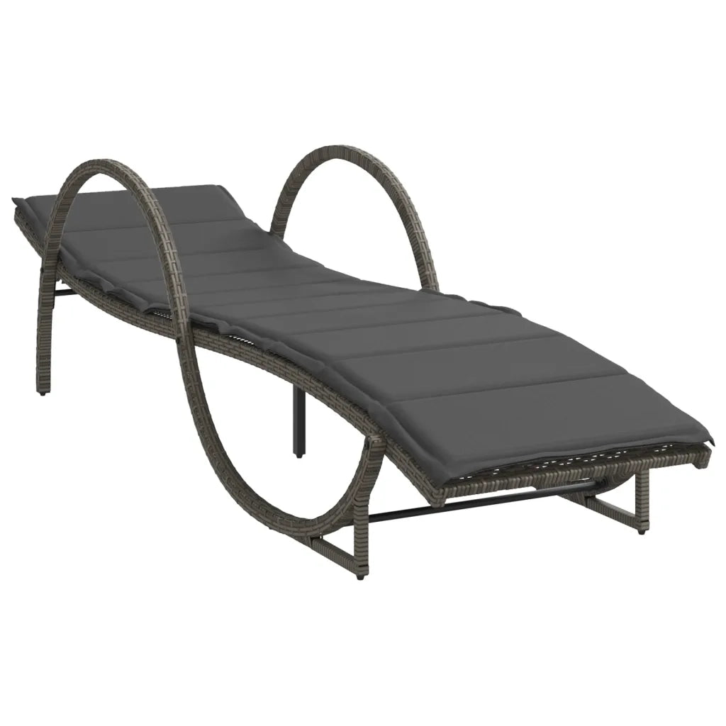 Lettino Prendisole con Cuscino Grigio 60x199x42cm in Polyrattan 368259