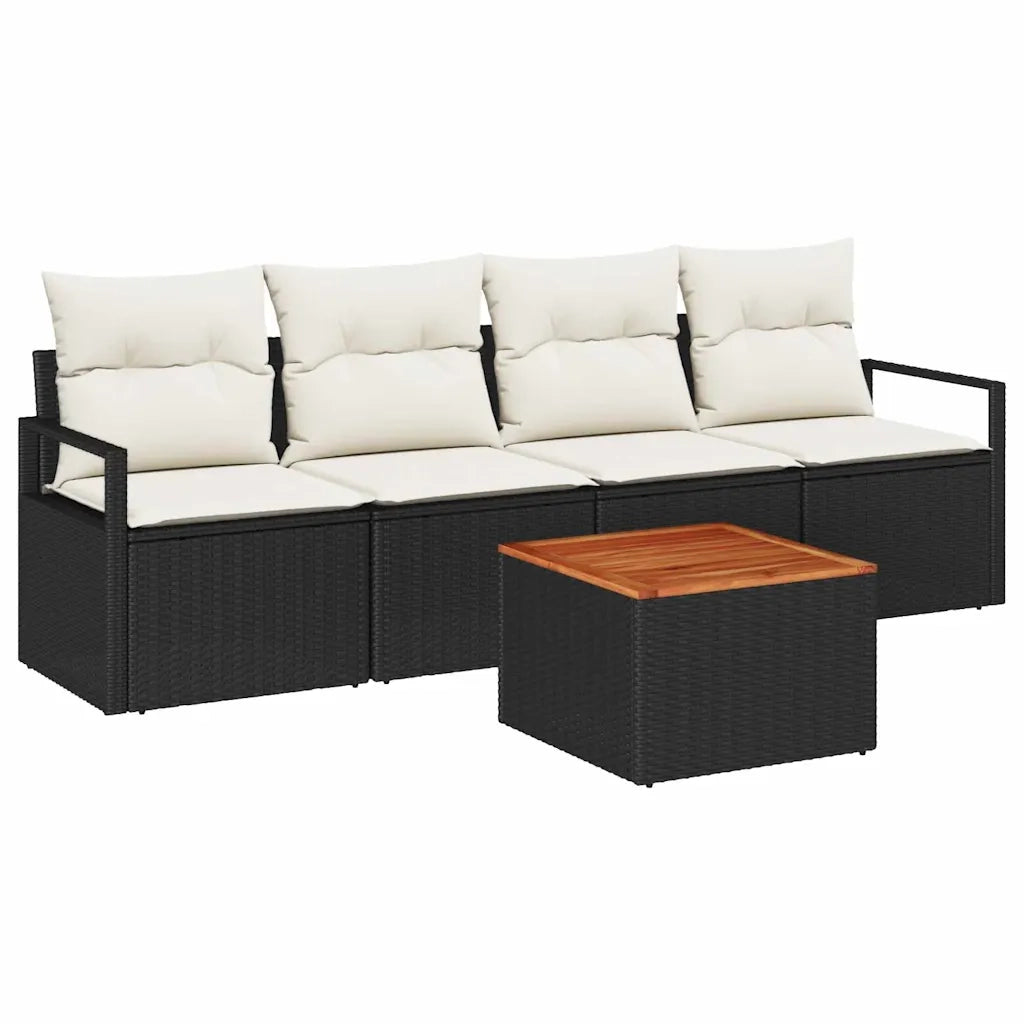 Set Divano da Giardino con cuscino 5 pcs Nero polyrattan