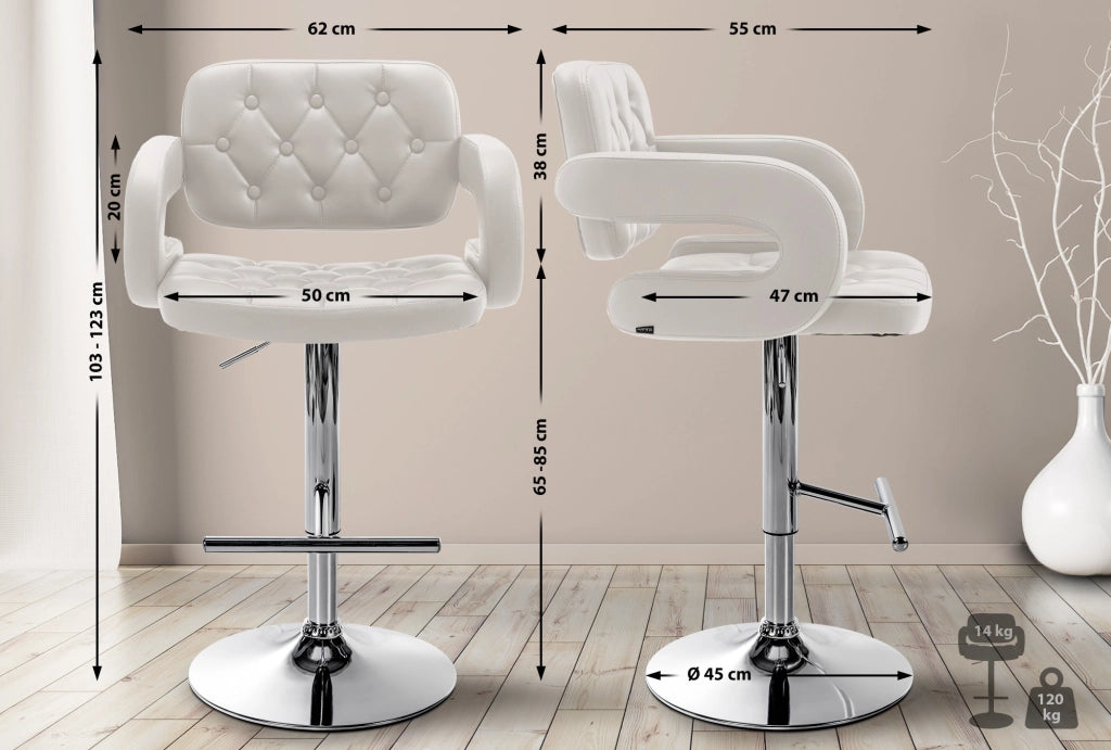 Sgabello Dublin in similpelle bianco,cromo