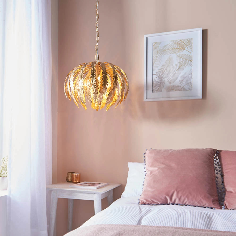 Lampadario Art Déco oro foglia 3xE14 Endon Delphine