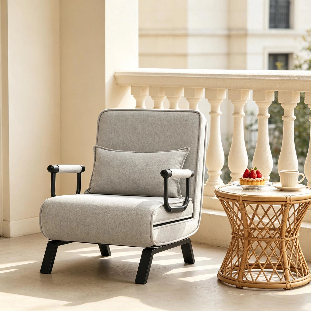 POLTRONA 3 in 1 Convertibile 65 x 78 x 75 cm Grigio chiaro Lino, metallo e schiuma