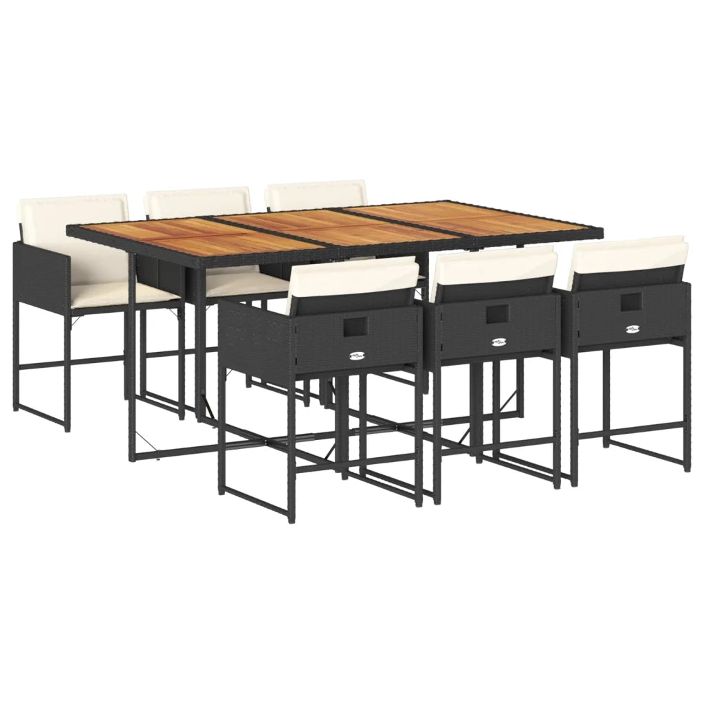 Set da Pranzo da Giardino 7 pz | Set Salotto da Giardino Nero con Cuscini in Polyrattan