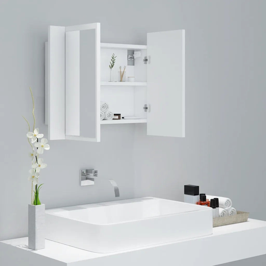 Armadietto a Specchio con Luci LED-Mobiletto a specchio Bianco 60x12x45 in Acrilico