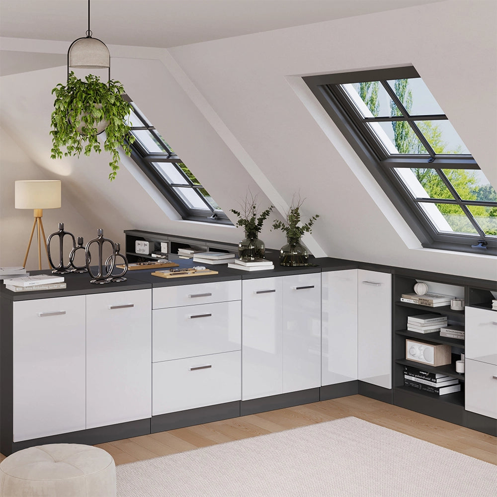 Mobile per mansarda Rion Bianco lucido/Antracite 60 x 83.8 cm senza inclinazione con 3 cassetti Vicco