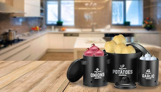 Set di contenitori per patate, pentola di aglio, pentola di cipolla, contenitori di stock, contenitori di stock, magazzino, cucina