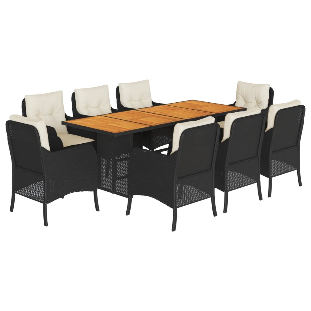 Set da Pranzo da Giardino 9 pz con Cuscini Nero in Polyrattancod mxl 86966
