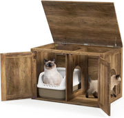 Mobile Lettiera per Gatti in Legno con Piano Ampio e Apribile, Interno Sapzioso e Divisorio Rimovibile, Casetta per Gatti da Interno in Stile Fienile con 2 Ingressi, 80 x 54 x 53,5 cm