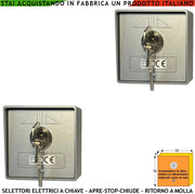 Interruttore o Selettore in Alluminio Ritorno a Molla 2 Pezzi 4 Chiavi Stesso Codice 3 Posizioni Apre Stop Chiude Contatti 15 A Isolamento 250 V da Colonna Comando Automatismi Condominiale e Pedonale