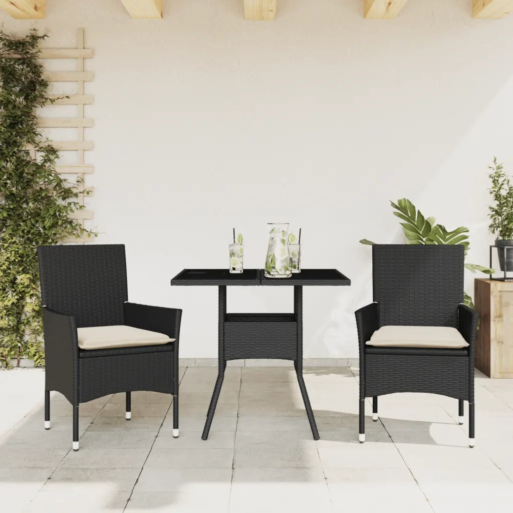Set da Pranzo da Giardino 3 pz | Set Salotto da Giardino con Cuscini Polyrattan e Vetro