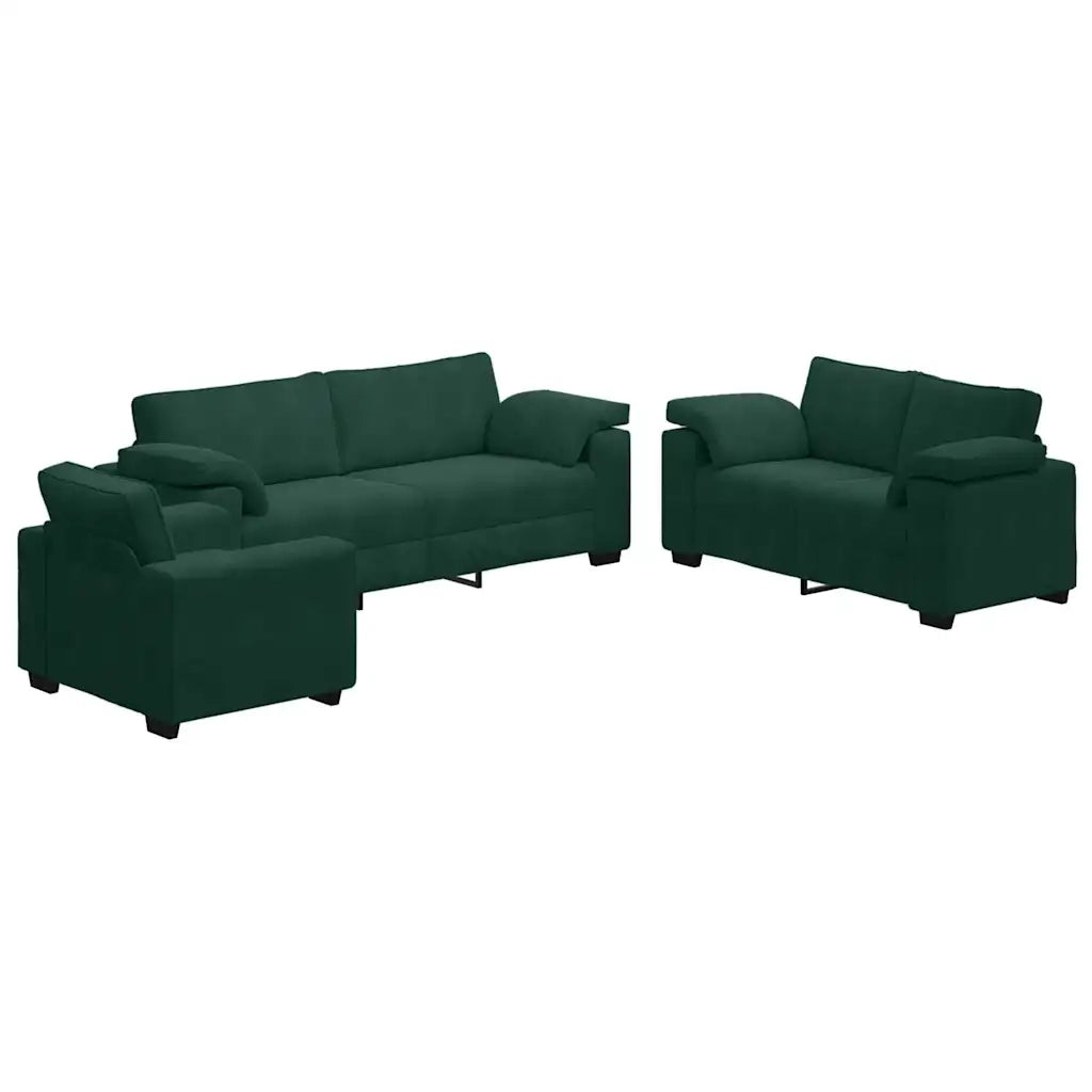 vidaXL Set di Divani 3 pz con Cuscini Verde scuro in Velluto
