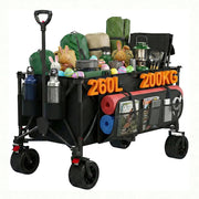 260L carrello spiaggia 200kg carrello con ruote portatutto grandi,carrellos pieghevole Con Braccioli Regolabili e Tasche Laterali per Giardino Campeggio all'aperto Ogni Tipo di Terreno, Nero