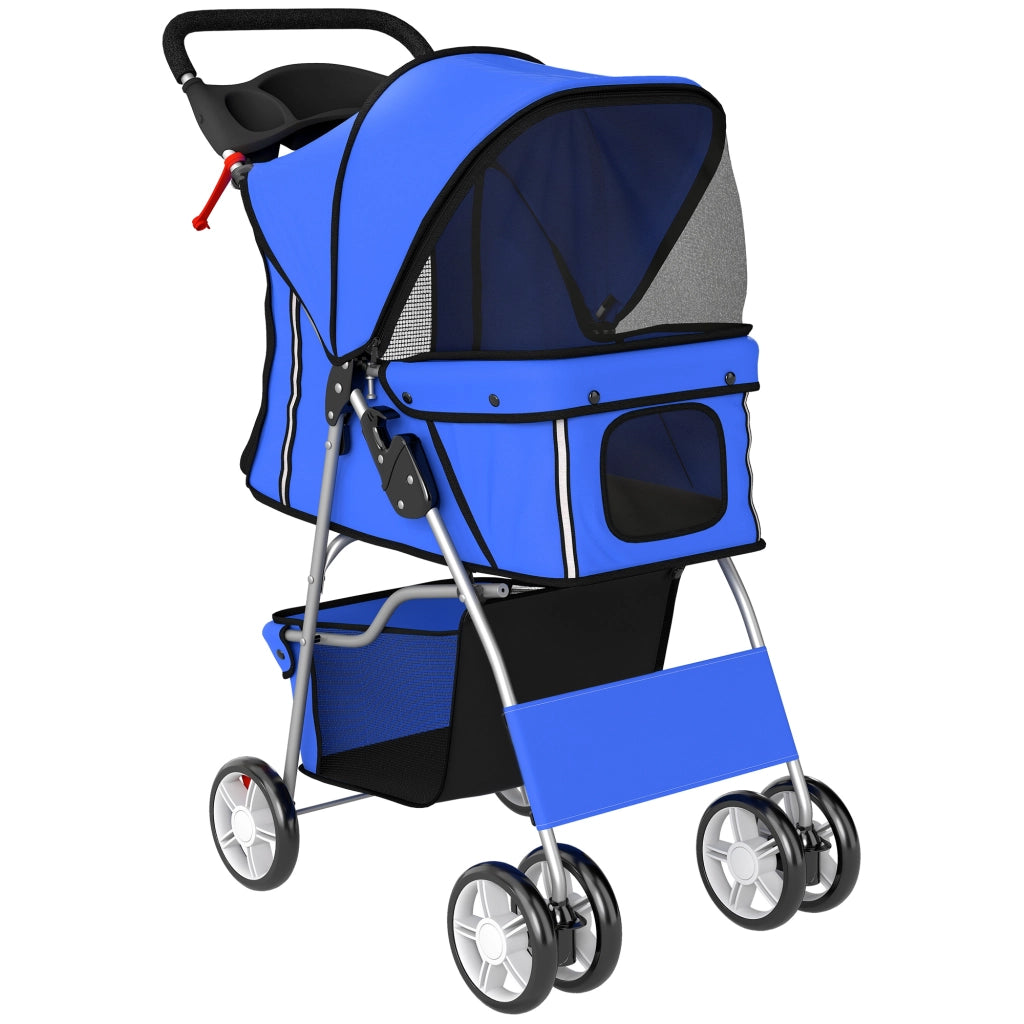 Passeggino per Cani Carrozzina Pieghevole Fino a 10kg con Finestre a Rete e Telaio in Acciaio Blu