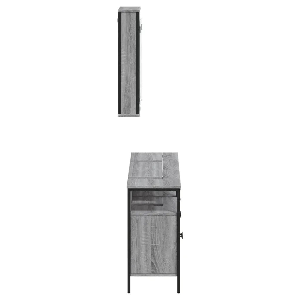 Set Mobili da Bagno | Armadio da bagno 3 pz Grigio Sonoma in Legno Multistrato