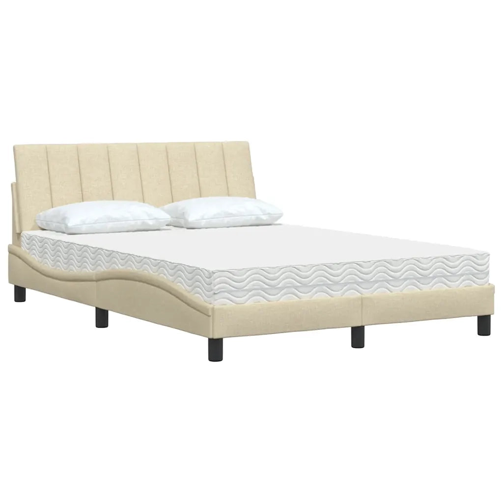 Letto con Materasso Hanko Crema 140x200 cm in Tessuto 3310536