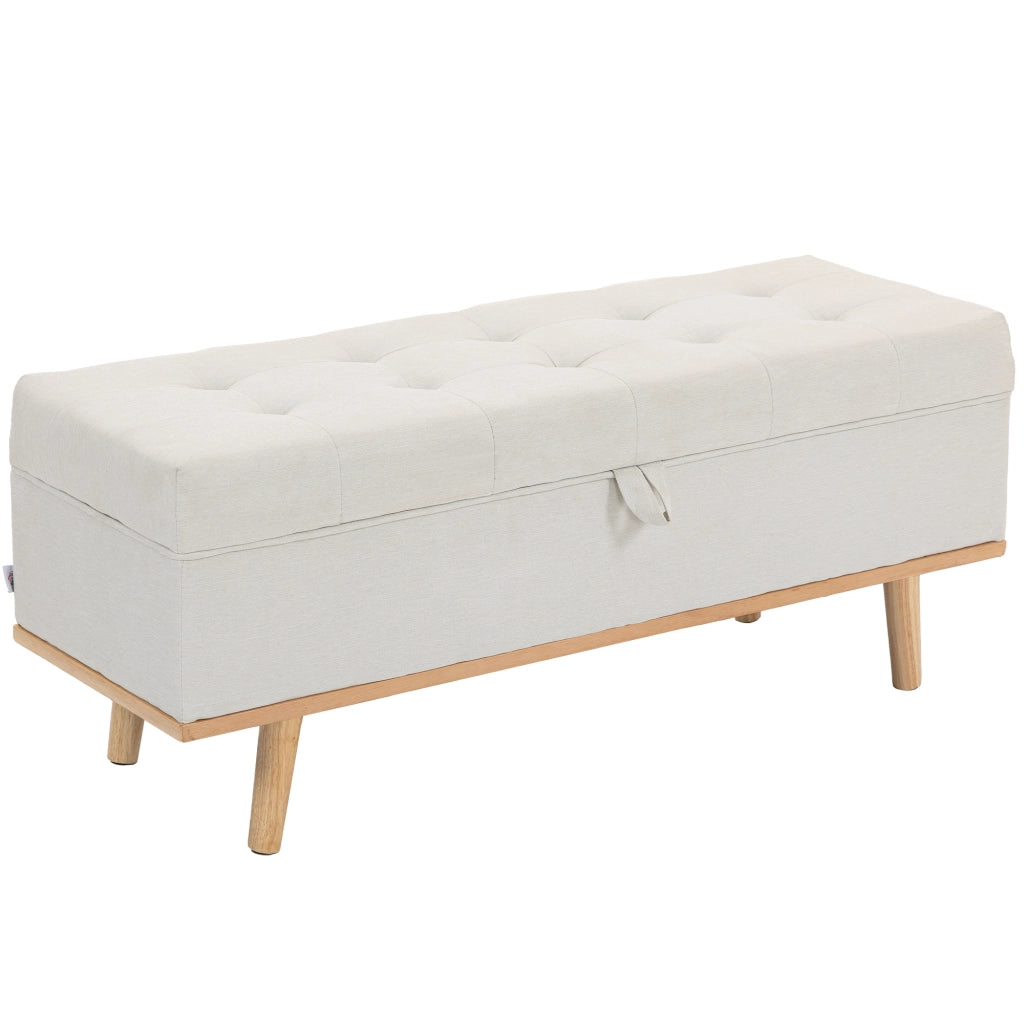 Panca Contenitore Imbottita ¨C Xylo ¨C Tessuto Crema Legno 118x42x45cm