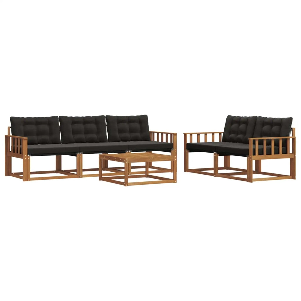 Set di divani da esterno con cuscino 6 pcs Naturale e Nero 3369191
