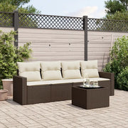 Set Divano da Giardino 5 pz con Cuscini-Sofa da Giardino-Divanetto da esterno Marrone in Polyrattan 696375